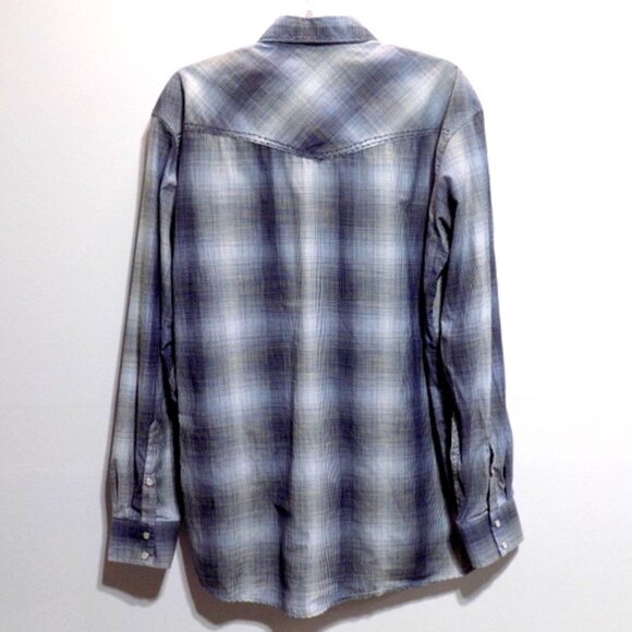 Cowboy Legend Men’s Western Gray Plaid Long Sleeve Pearl Snap Shirt – Size: L - Picture 2 of 10